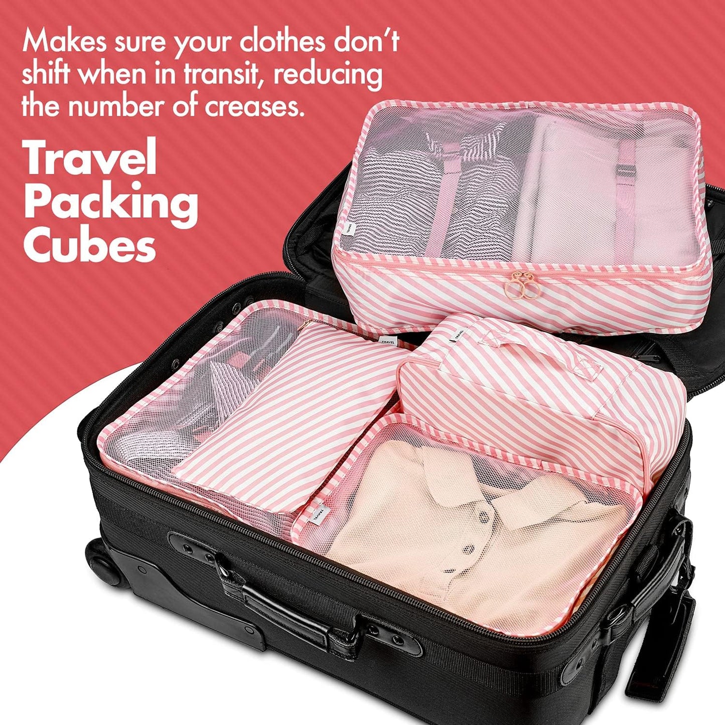 Travel Packing Cubes - 6 Piece Set Luggage Packing Organizers and Compression Packing Cube System for Travel with Shoe Bag Pouch Accessories to Organize Your Clothes Suitcase or Carry-On