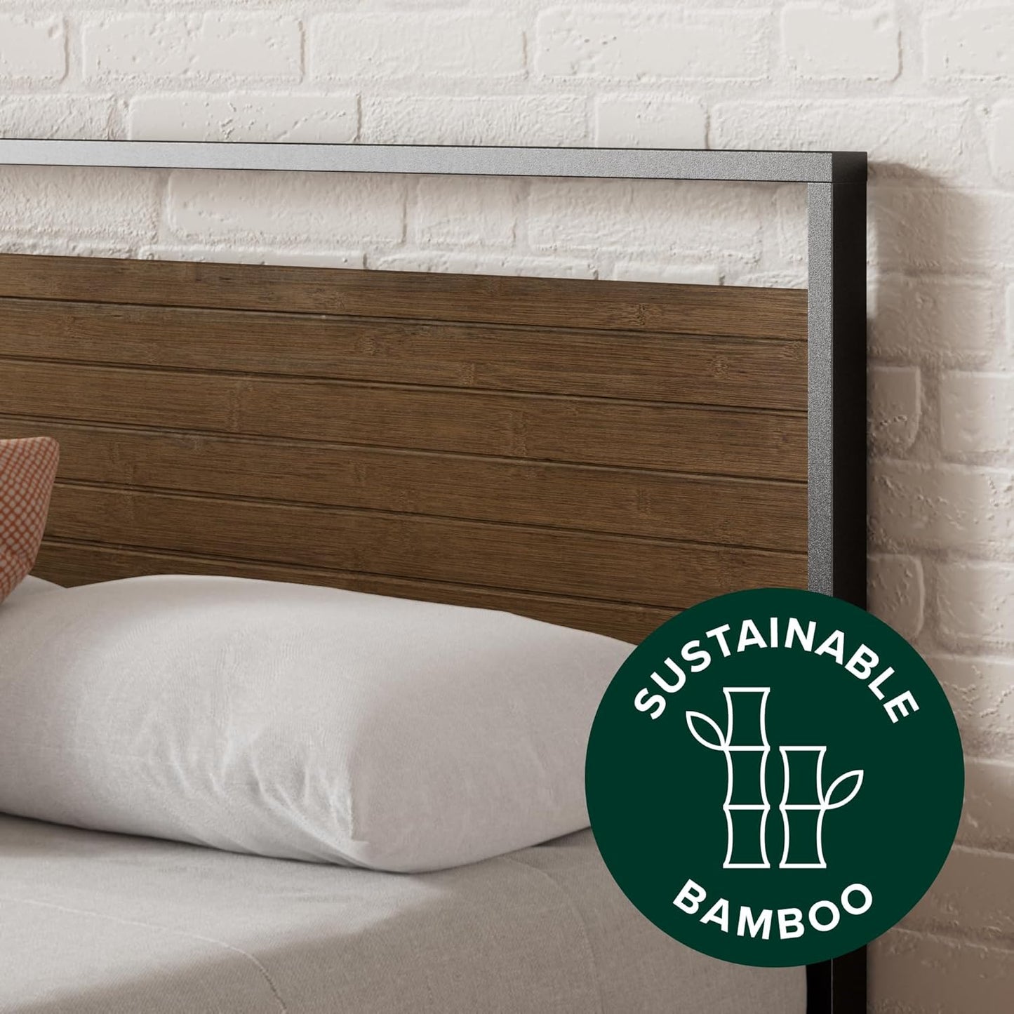Zinus Ironline Industrial Queen Bed Frame Base, Metal Pine Heavy Solid Wood Suzanne Mattress Platform Base Support, Bedroom Furniture, Easy Assembly