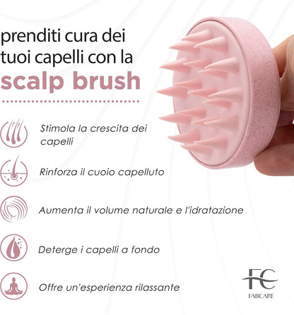 FABCARE Scalp Massager Silicone with Wheat Stems for Dry and Wet Hair, Stimulates Growth, Promotes Circulation and Supports the Wellness of Scalp (Pink)