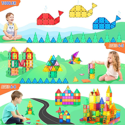 Magnetic Tiles Building Blocks 102pcs Advanced Set STEM Toys for 3+ Year Old Boys and Girls Learning by Playing Montessori Toys Toddler Kids Activities Games Christmas New Year Gifts