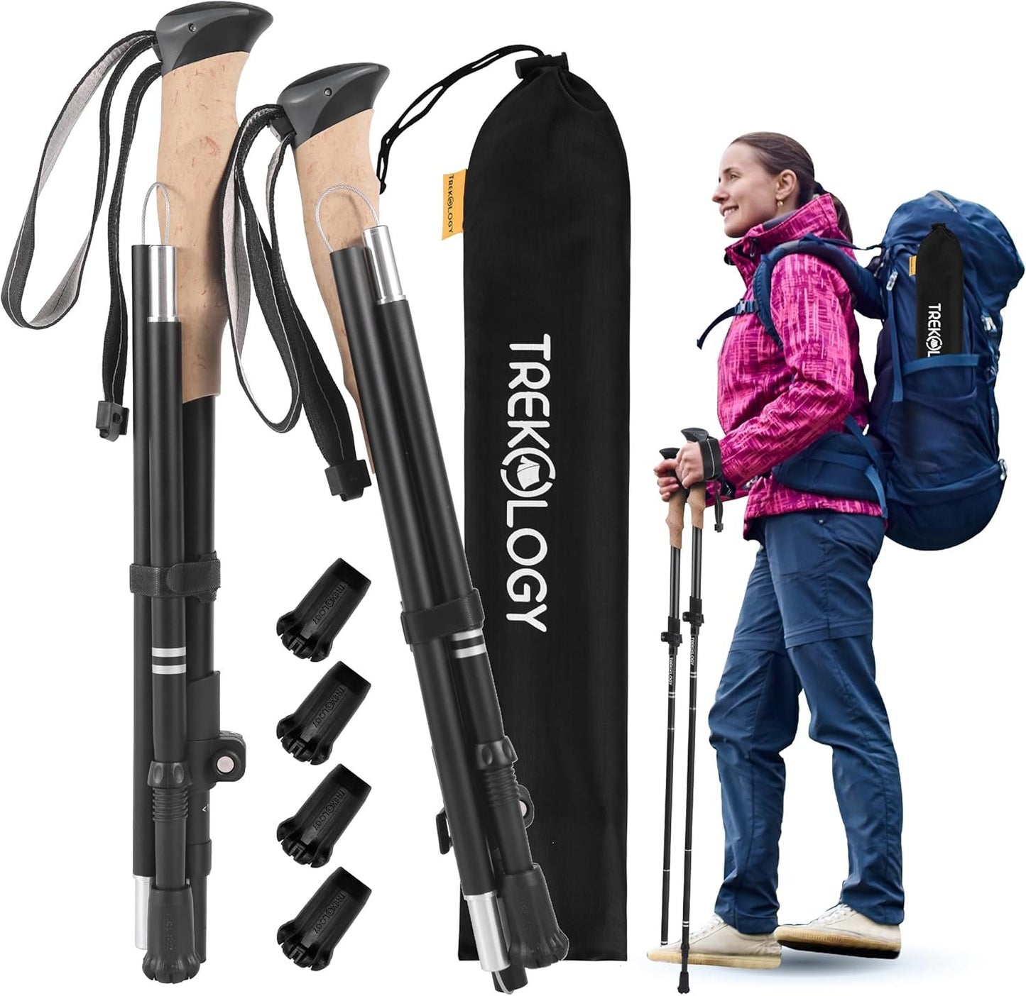 TREKOLOGY Trekking Poles – Adjustable, Collapsible Hiking,Walking Sticks for Men & Women, Lightweight Folding Poles for Backpacking, Seniors & Travel – TREKZ XE