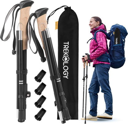 TREKOLOGY Trekking Poles – Adjustable, Collapsible Hiking,Walking Sticks for Men & Women, Lightweight Folding Poles for Backpacking, Seniors & Travel – TREKZ XE