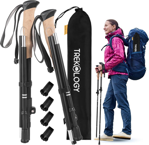 TREKOLOGY Trekking Poles – Adjustable, Collapsible Hiking,Walking Sticks for Men & Women, Lightweight Folding Poles for Backpacking, Seniors & Travel – TREKZ XE