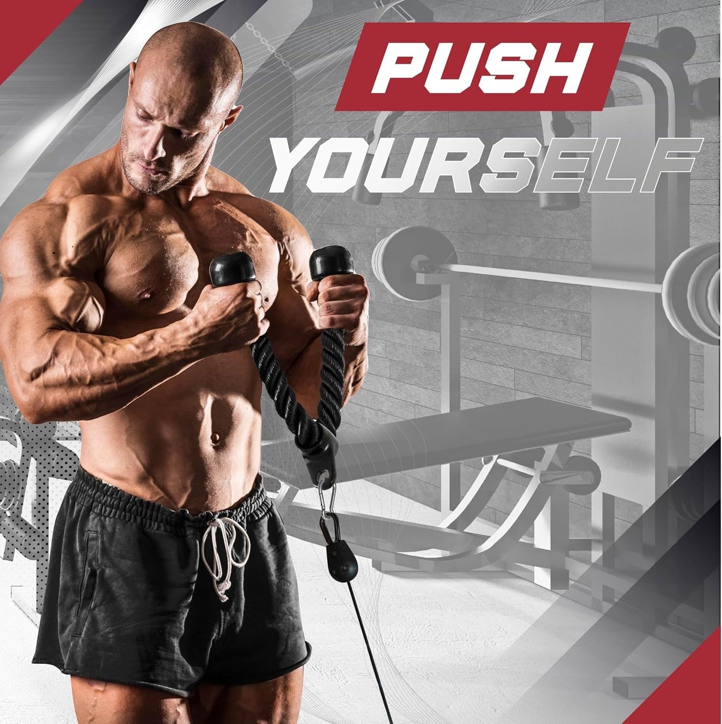 Yes4All Triceps Pull Down Attachment, Cable Machine Accessories for Home Gym, LAT Pull Down Attachment Weight Fitness, Cable Machine Attachment Set - Triceps Rope, LAT Pull Down Bar, V-Bar, Double D
