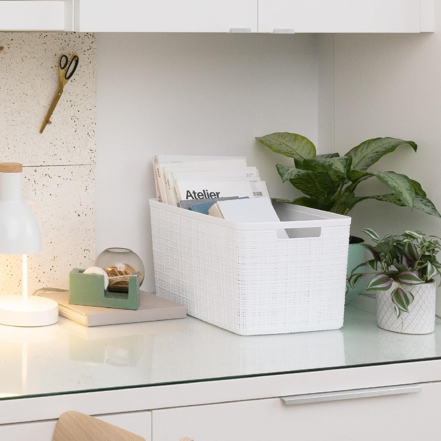 Curver Jute Decorative Plastic Organization and Storage Basket Perfect Bins for Home Office, Closet Shelves, Kitchen Pantry and All Bedroom Essentials