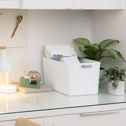 Curver Jute Decorative Plastic Organization and Storage Basket Perfect Bins for Home Office, Closet Shelves, Kitchen Pantry and All Bedroom Essentials