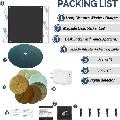 UUMAO Magnetic Invisible Wireless Charger 8-30MM, Under Desk QI 15W Furniture Wireless Charging Pad for Magsafe iPhone 13/12 (with PD Adapter) (8-30MM Magsafe Desk Sticker Coil Included)