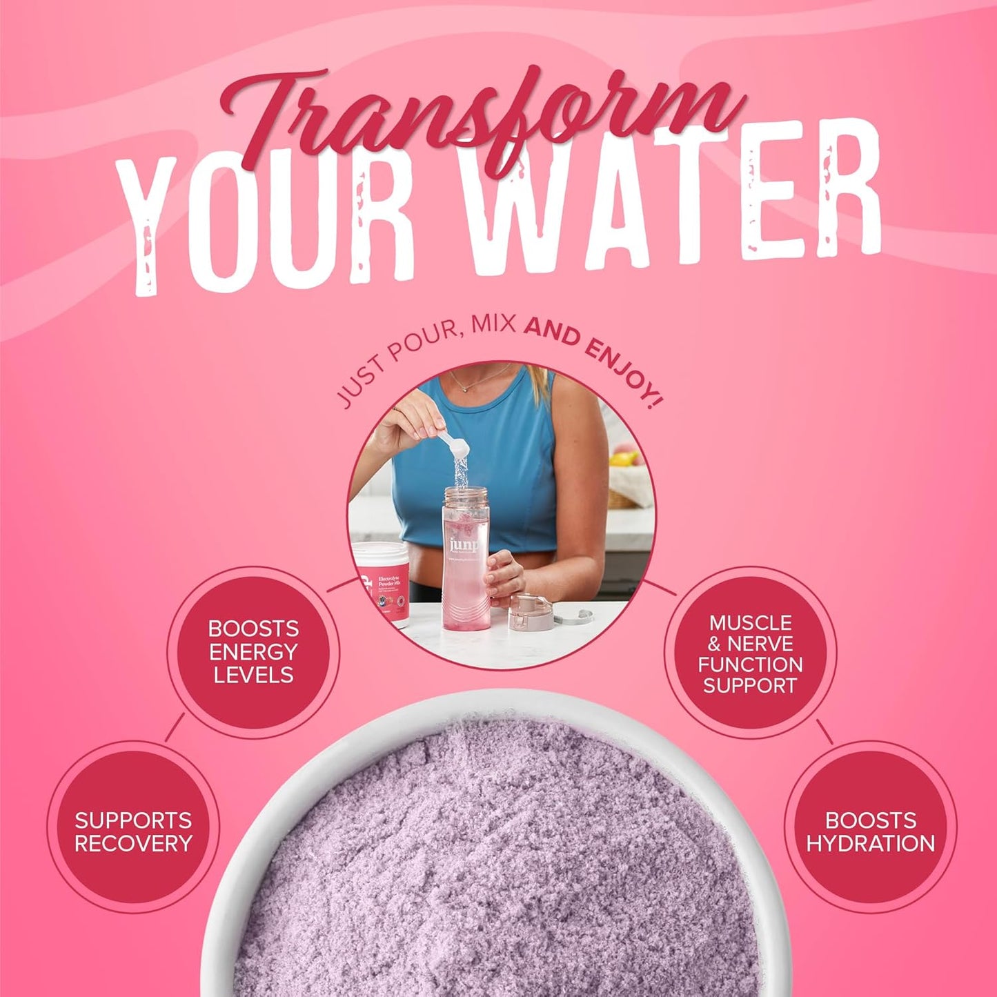 JUNP Hydration Electrolyte Powder, Electrolytes Drink Mix Supplement, Zero Calories Sugar and Carbs, Kosher, Wild Berry Flavor, 90 Servings
