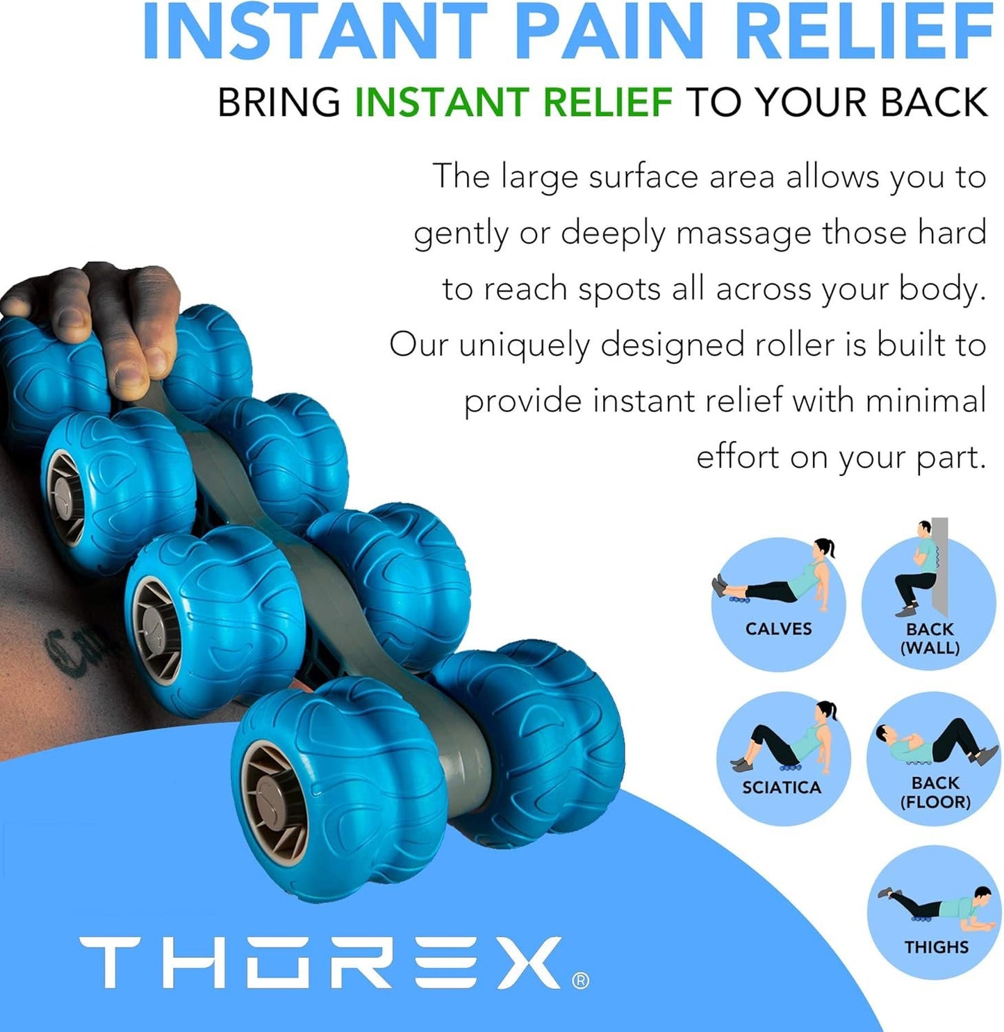 THOREX Back Massager Chiropractor-Approved Back Roller and Body Roller for Muscles Deep Tissue, Heated Body Massager and Self Massage Tool for Pain Relief and Recovery Ideal for Men and Women