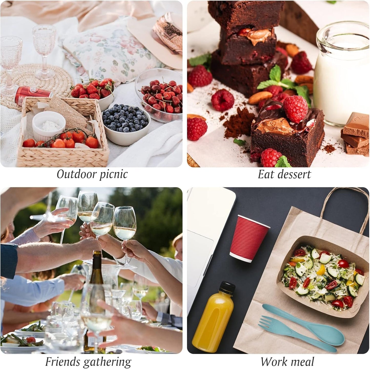 2 Sets Reusable Utensil Set with Case, Portable Camping Fork Knife Spoon Set, Wheat Straw Travel Utensils