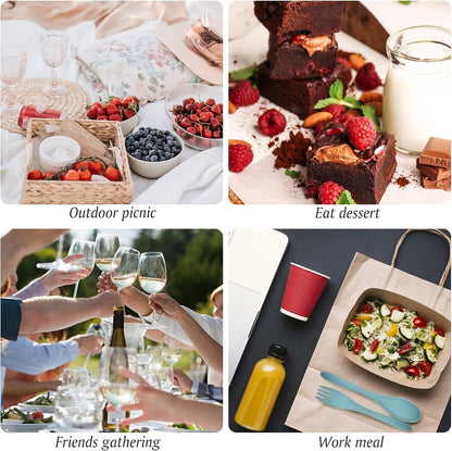 2 Sets Reusable Utensil Set with Case, Portable Camping Fork Knife Spoon Set, Wheat Straw Travel Utensils