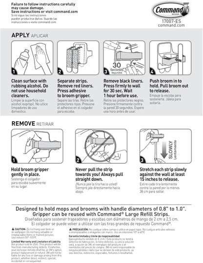Command Broom and Mop Grippers, 2 Hangers and 4 Command Strips, Damage Free Hanging Wall Mount Broom and Mop Holder, Household Cleaning Organizer for Organization and Storage, Holds up to 4 lb