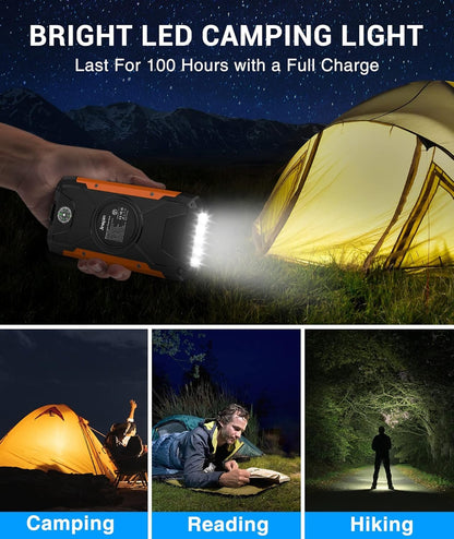 Solar Power Bank 38600mAh Solar Charger Built in 3 Cables Qi Wireless Portable Charger External Battery Pack 5V3A Fast Charge with 4 Outputs 2 Inputs and Led Flashlight Compass