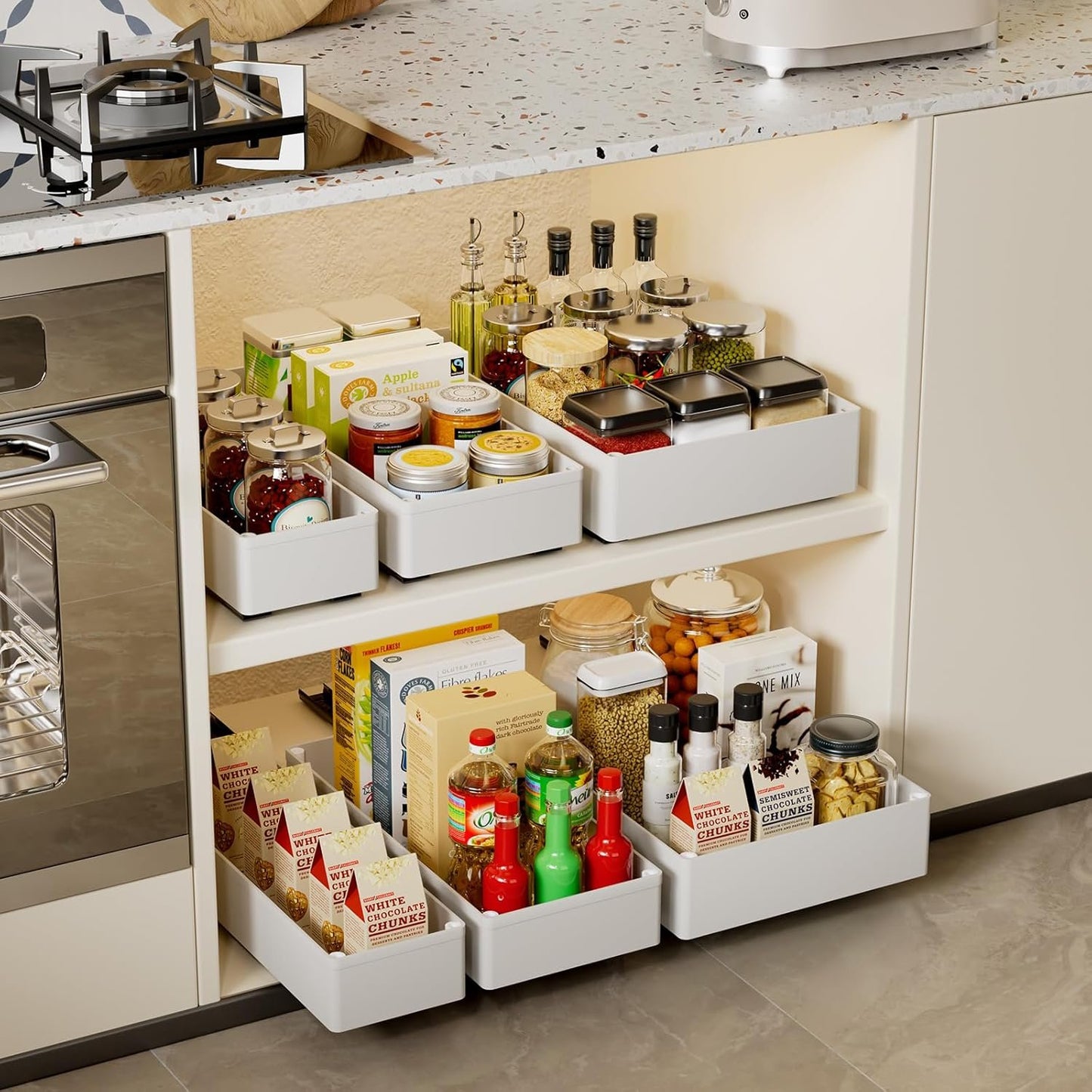 WRISIN 3 Pack Pull Out Cabinet Organizer, Multi-Purpose Slide Out Drawers for Kitchen Cabinets, Bathroom, Pantry Organizer, Roll Out Shelf for Home Organization and Storage