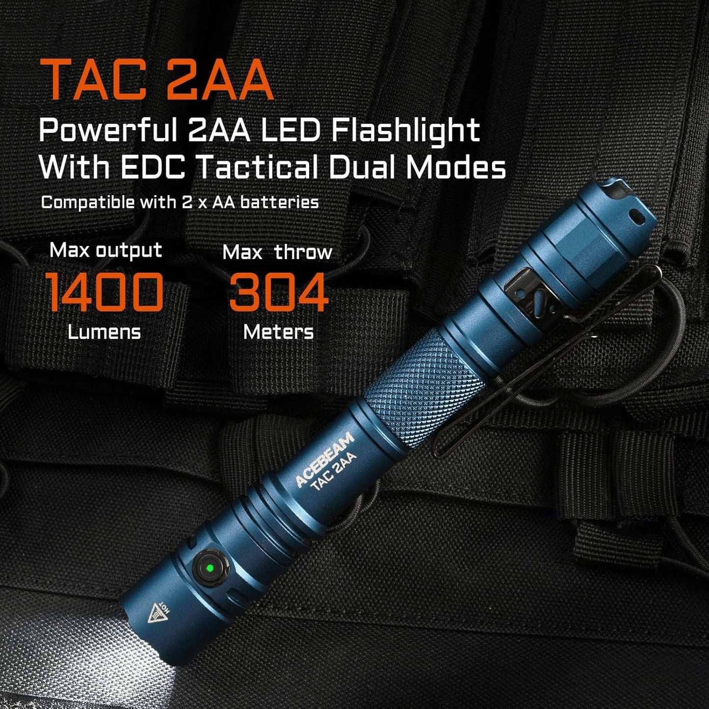 ACEBEAM TAC 2AA EDC Tactical Dual Modes Flashlight Rechargeable, 1400 High Lumens, Dual Switch Pocket LED Flashlight, Super Bright Small Flash Light for Emergency, Camping, Home(SFT-25 LED)