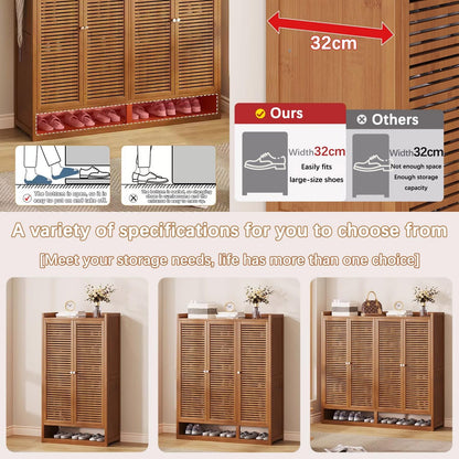 Generico Scarpiera Sottile in Rattan per l'ingresso | Organizzatore in Legno Nero con 3 Ante | Elegante Mobile per Camera da Letto | Design salvaspazio (88×32×95 cm)