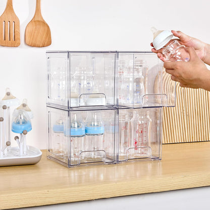 Vtopmart 4 Pack Stackable Makeup Organizer Storage Drawers, 6.6’‘ Tall Acrylic Bathroom Organizers，Clear Plastic Storage Bins For Vanity, Undersink, Kitchen Cabinets, Pantry Organization