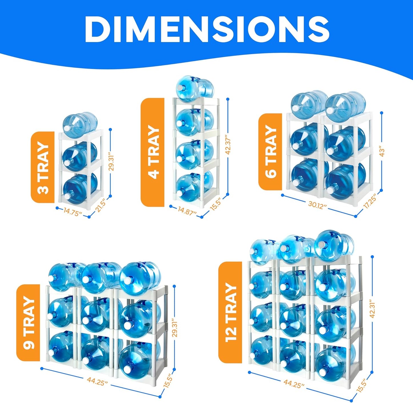 Bottle Buddy Water Bottle Storage Rack 12 Tray - Plastic Water Bottle Organizer for Three to Five Gallon Bottle Storage – Customizable Water Gallon Holder for Easy Storage and Organization