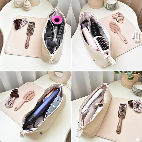 Hair Tools Travel Bag and Heat Resistant Mat for Flat Irons, Straighteners, Curling Iron, and Haircare Accessories, 2-in-1 design, with Interior Pockets, Portable Organizer