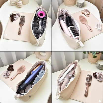 Hair Tools Travel Bag and Heat Resistant Mat for Flat Irons, Straighteners, Curling Iron, and Haircare Accessories, 2-in-1 design, with Interior Pockets, Portable Organizer