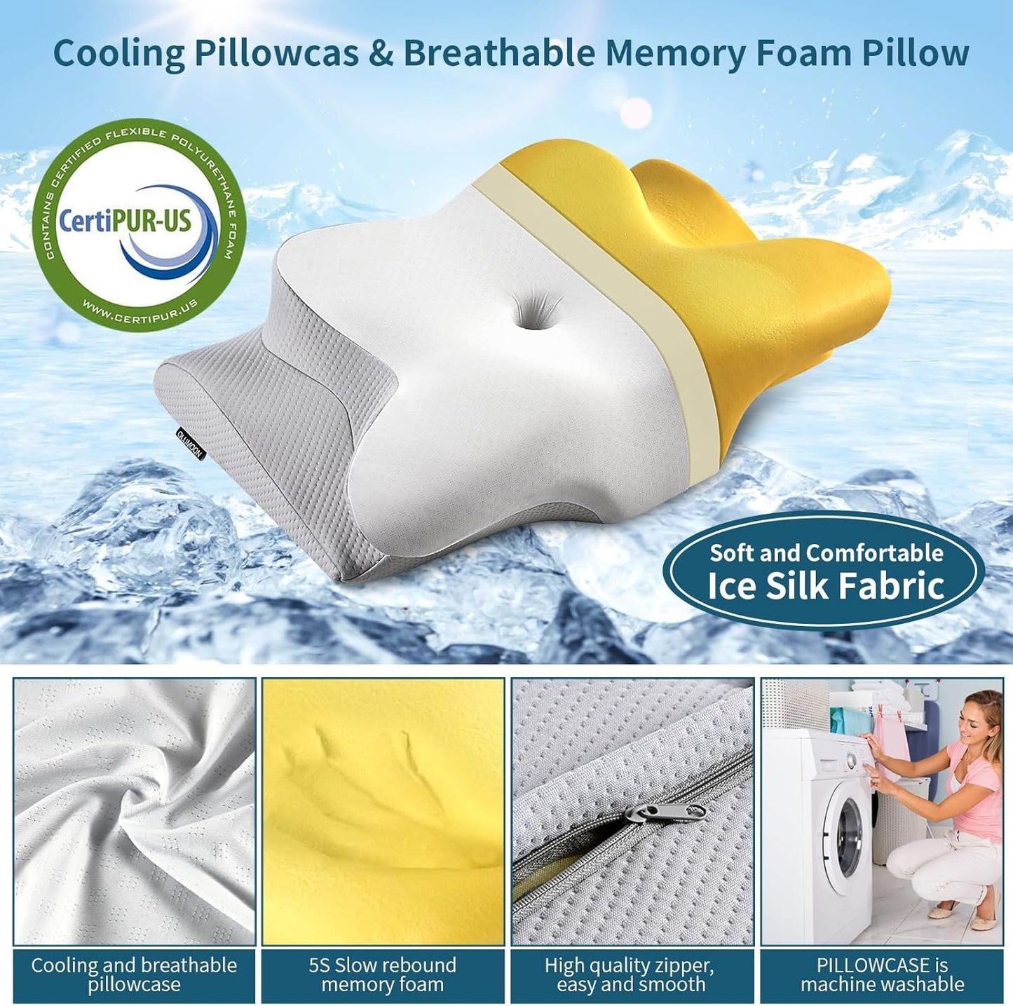 Cervical Neck Pillow Pain Relief - Cooling Side Pillow for Sleep, Ergonomic Memory Foam Pillows for Neck Support, Orthopedic Pillow