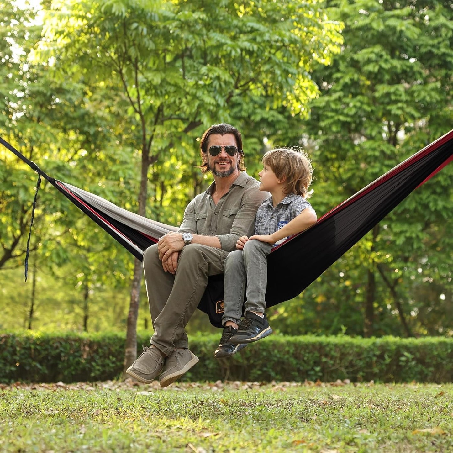 Camping Hammock, Portable Hammocks with Mosquito Net,Lightweight Nylon Parachute Hammock with 10ft Tree Straps,Camping Gear Must Haves for Travel Hiking Backpacking Beach Patio-Black&Red