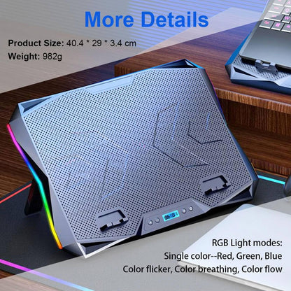 ZYHKJYL 10 Fans RGB Gaming Laptop Cooler Cooling Pad 15-17.3 Inch, Cooling Stand with 6 Height Adjustable, Laptop Cooler with RGB 2 USB Ports, black