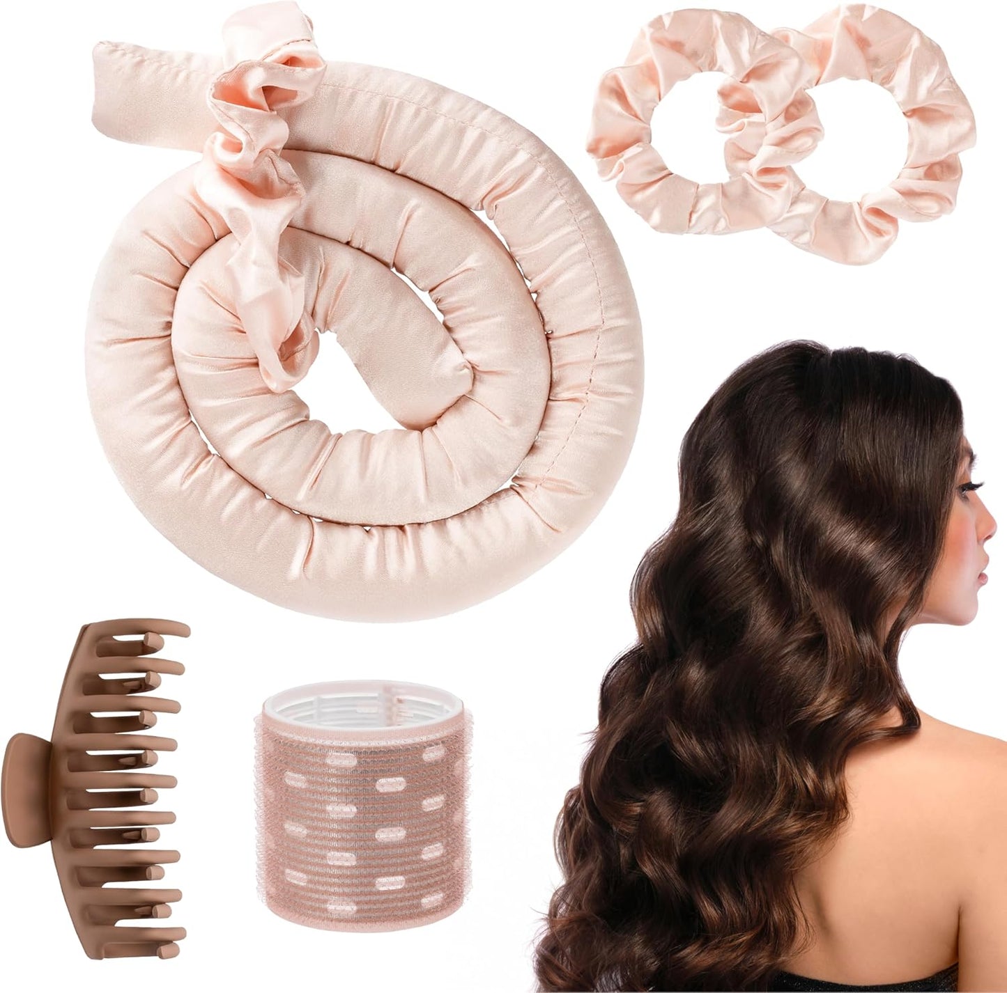 Long Hair Curler - DIY Kit with Soft Velvet Coating, Includes Accessories for Ease of Use - Dark Pink - Ideal for All Hair and Head Sizes