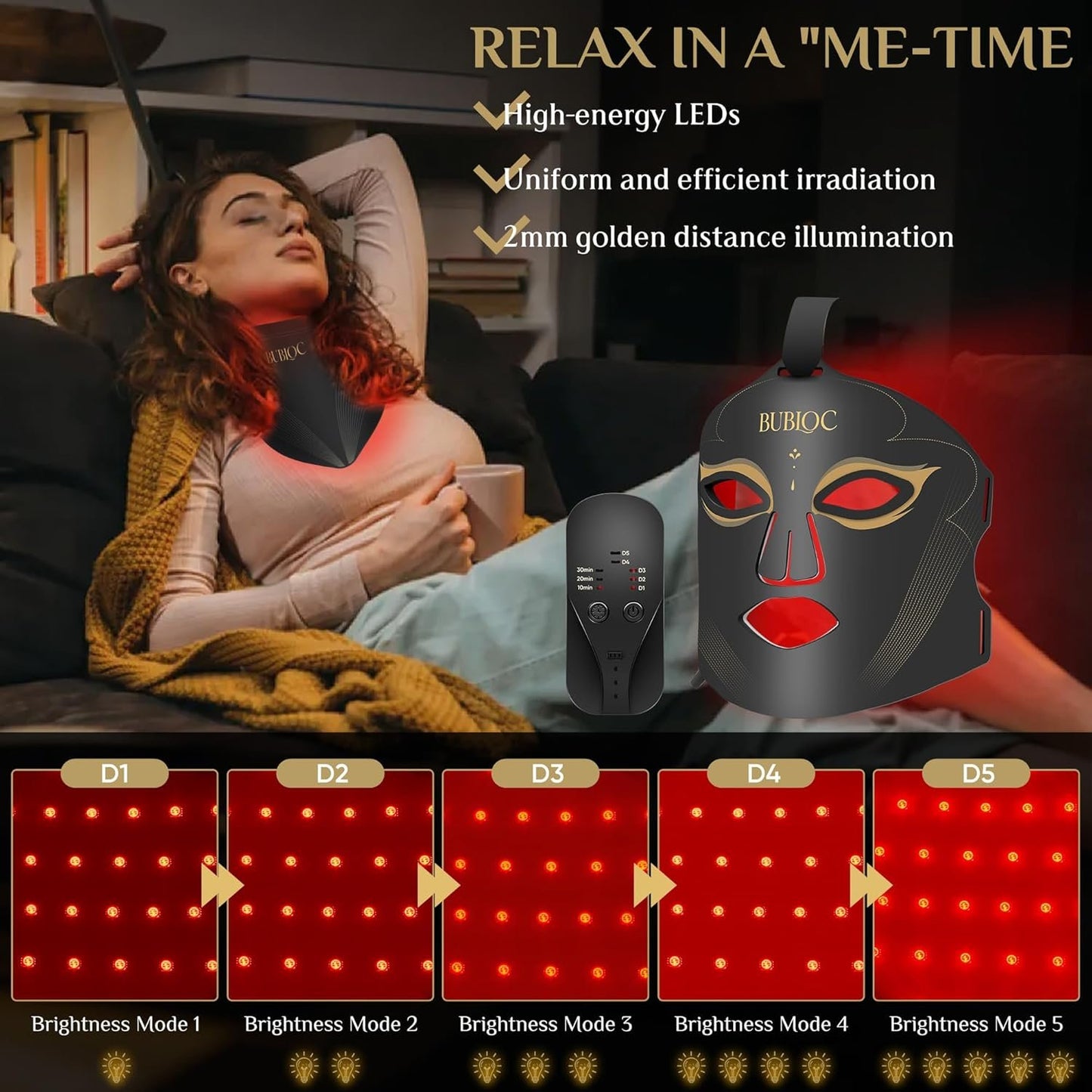 Light Therapy for Face and Neck, Led Contour Face Mask Light Therapy,Multifunction Color Led Light Mask Portable and Rechargeable,Light Therapy At Home and Wireless Led Face Mask Set, Black