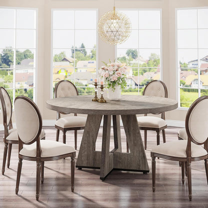 Tribesigns Round Dining Table Wood Kitchen Table for Dining Room, 120 cm Dinning Room Tables for 4 Adult, Farmhouse Dinner Table with Wooden Tabletop and Cross Base, Rustic Grey