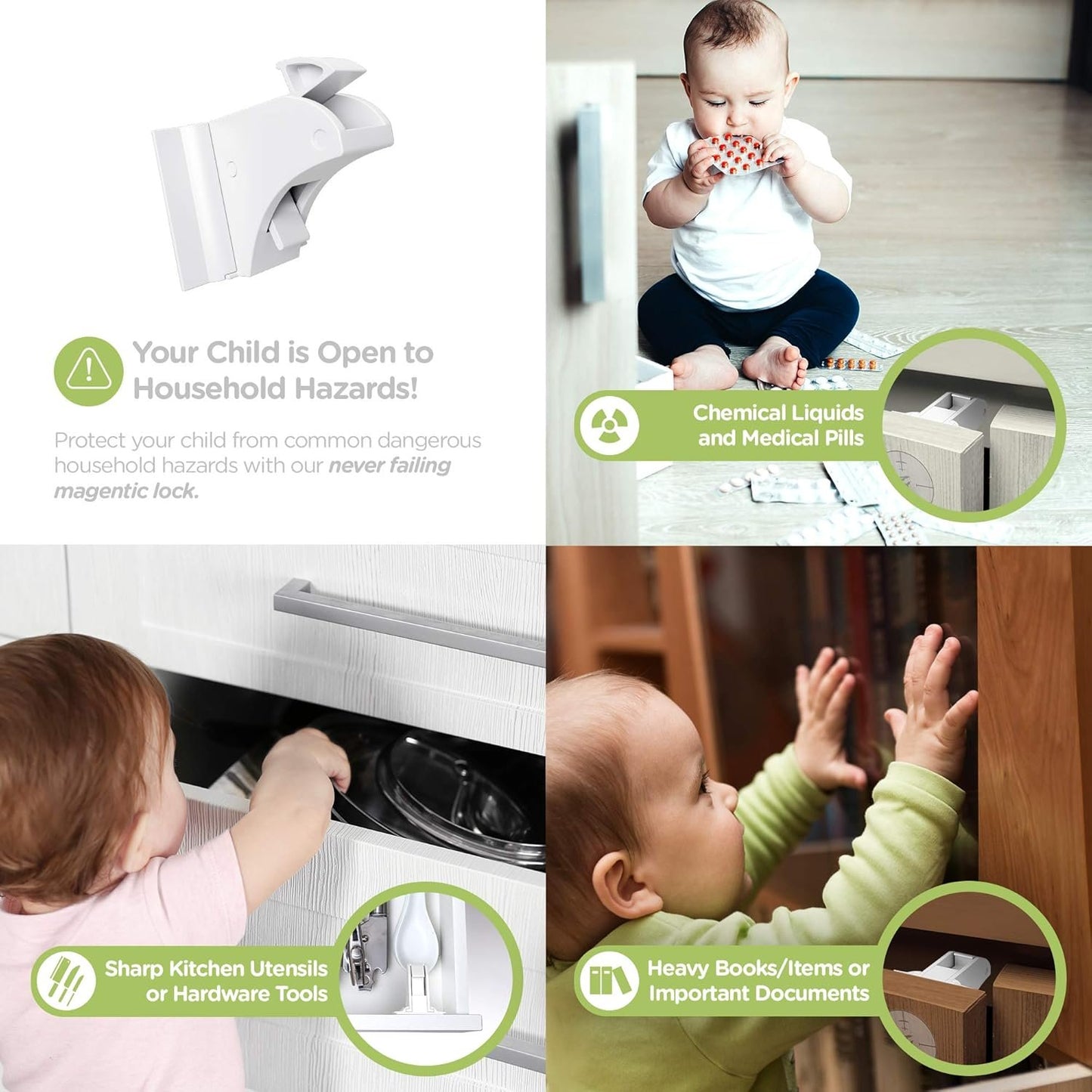 ELLA'S Magnetic Cabinet Locks | No Tools Needed - 3M Adhesive | Baby Proofing Kitchen & Child Safety | Quality Design | White