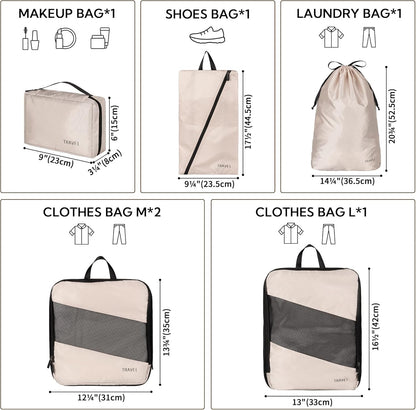 GRANNY SAYS Compression Suitcase Organizer, 6 Pieces Space-Saving Travel Organizer for Suitcases with Zipper, Packing Cubes Compression, Suitcase Organizer Set, Suitcase Organizers, Beige