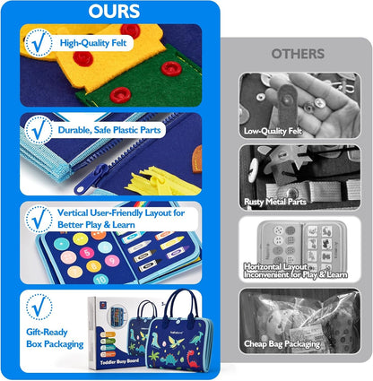 hahaland Toddler Busy Board - Montessori Toys for 1 2 3 Year Old Boy Girl Toys Gifts, Busy Board for Toddlers 1 2-4 Year Old, Toddler Activity Busy Book Educational Toddler Travel Toys (Dinosaur)