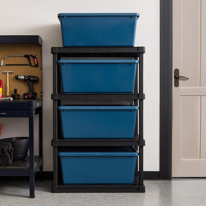 IRIS USA 86.1L Stackable Plastic Storage Bins with Lids and Latch Buckles, 4 Pack - Navy, Large Containers for Home Office Organization