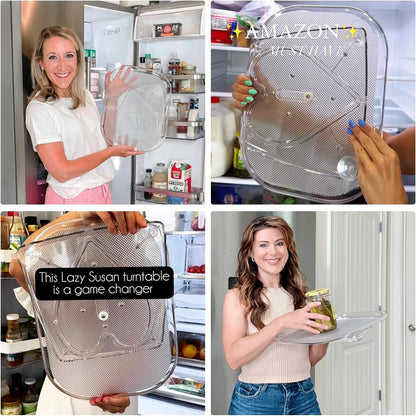 LAMU Lazy Susan Turntable Organizer for Refrigerator, 15.67''x11.7'' Clear Rectangular Fridge Organizer Storage, Lazy Susan for Cabinet, Table, Pantry, Countertop