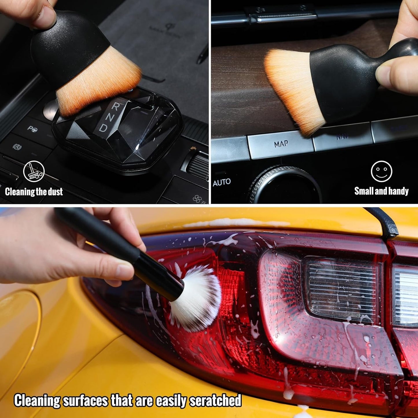 6PCS Car Detailing Brush Set, Ultra Soft Boars Hair Detail Brushes, Automotive Cleaning Brush Kit for Wheels, Air Vent, Leather Seats, Vehicles Auto Exterior Interior Detailing Brushes Tool