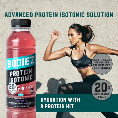 BODIE’Z Endurance 20g Whey Protein Water - Pre-Mixed Protein Powder Drink with Electrolytes for Hydration and 11 Vitamins and Minerals, Supplement for Lean Muscle Recovery, 500ml Purple Reign 6 Pack