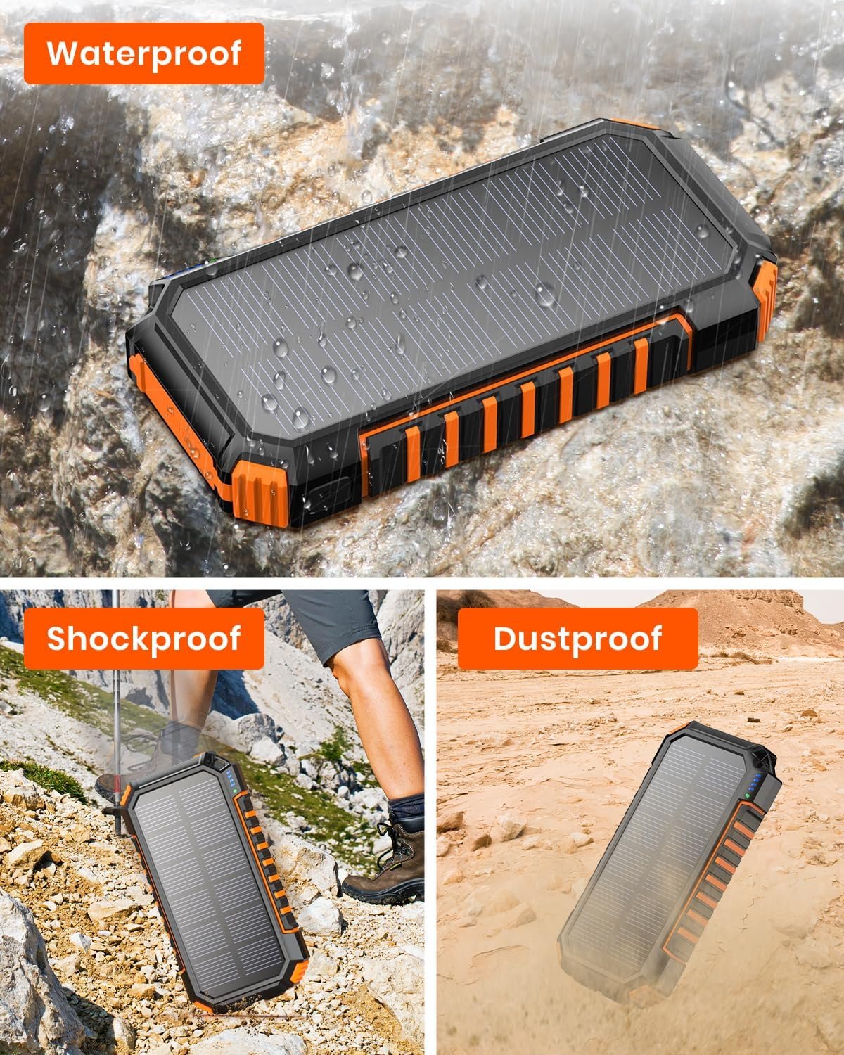 Riapow Solar Power Bank 26800mAh, Wireless Portable Charger Fast Charge 3A Solar Charger External Battery with 4 Outputs, Solar Phone Chargers for iPhone Tablet, Flashlight for Camping Outdoors