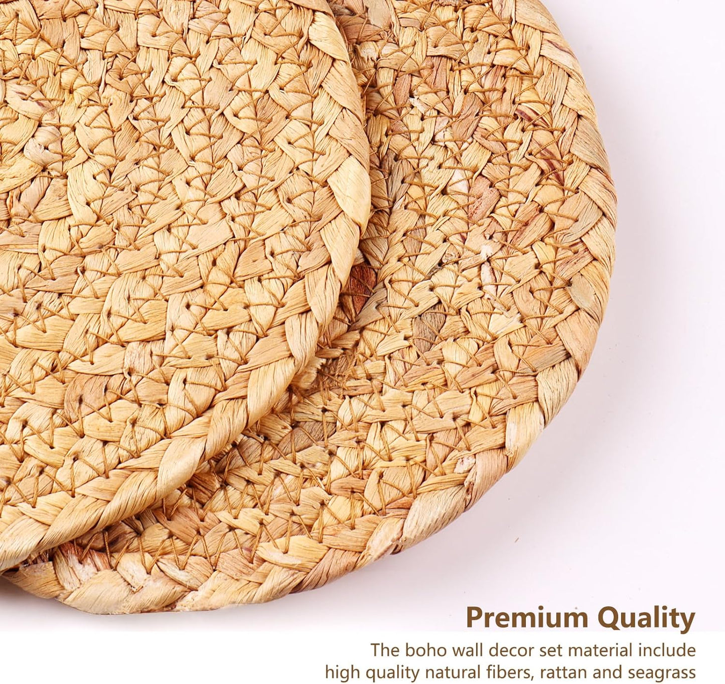 9 Pack Boho Wall Basket Set, hanging Woven Wall Basket Decor, Seagrass Rattan Wicker Boho Wall Decor, Eco-Friendly Round Wall Art for Farmhouse Bedroom Living Room Display Table Settings Kitchen Home