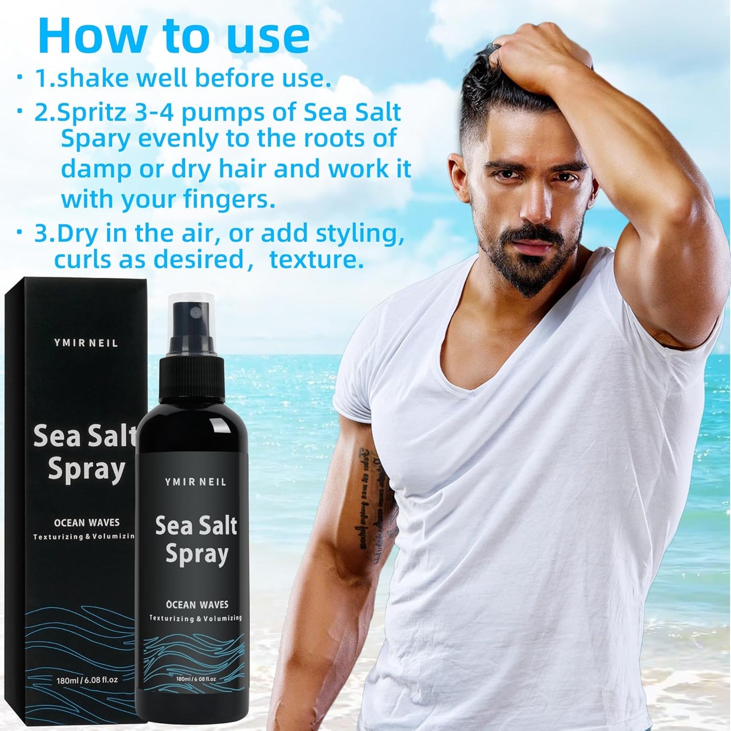 natural sea salt spray for men,Add volume,thickness,texture&hairstyle,Beach Waves,6.0 fl oz,