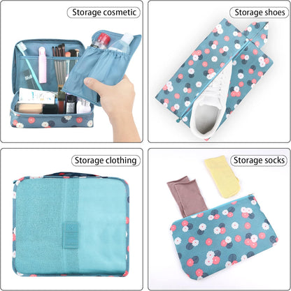 Coolzon Travel Suitcase Organizer Set of 8 Pieces, Perfect Storage Cubes Travel Luggage Organizer for Clothes, Cosmetics, Shoes, Underwear, Blue Flowers