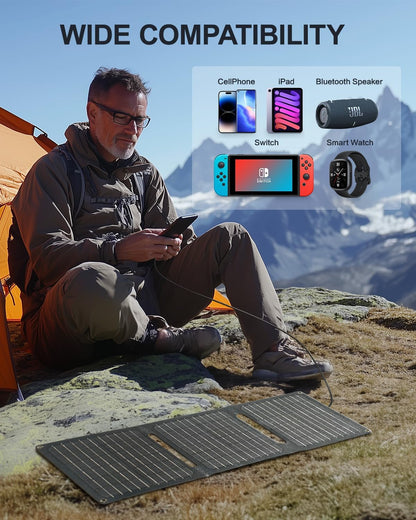 ULiXWH 21W Portable Solar Panel, Foldable Solar Panel Charger(5V/3A), IP67 Waterproof for Camping, Hiking, Backpacking, Ultra-Fast Solar Phone Charger with Dual USB Ports for iPhone, iPad, Power Bank