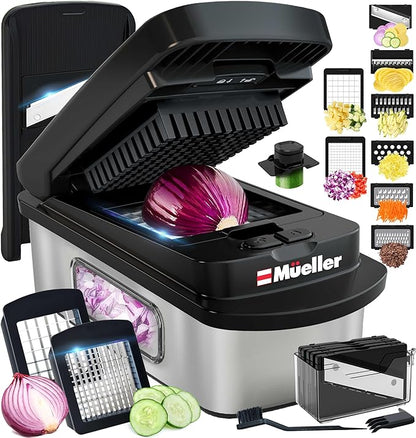 Mueller Pro-Series 10-in-1, 8 Blade Stainless Steel Multi Vegetable Chopper And Mandoline Slicer, Kitchen Tools and Gadgets, Food and Veggie Chopper, Mincer, Dicer, French Fry Cutter, Black