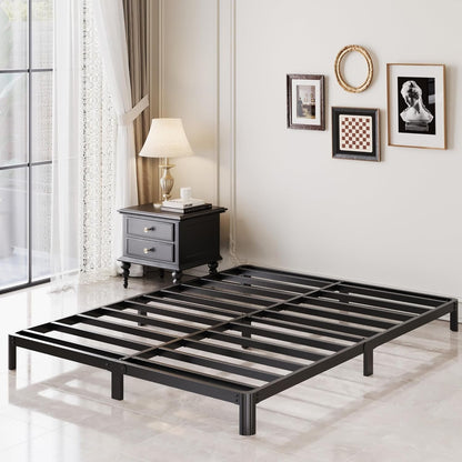 Lutown-Teen 5 Inch Low Full Size Bed Frame with Rounded Corner Legs, 200 LBS Heavy Duty Metal Full Platform Bed Frame No Box Spring Needed, Noise Free, Easy Assembly, Black
