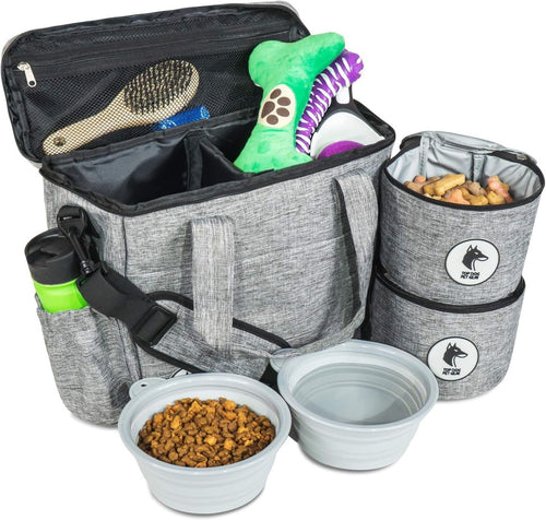 Top Dog Travel Bag - Airline Approved Travel Set for Dogs Stores All Your Dog Accessories - Includes Travel Bag, 2X Food Storage Containers and 2X Collapsible Dog Bowls.