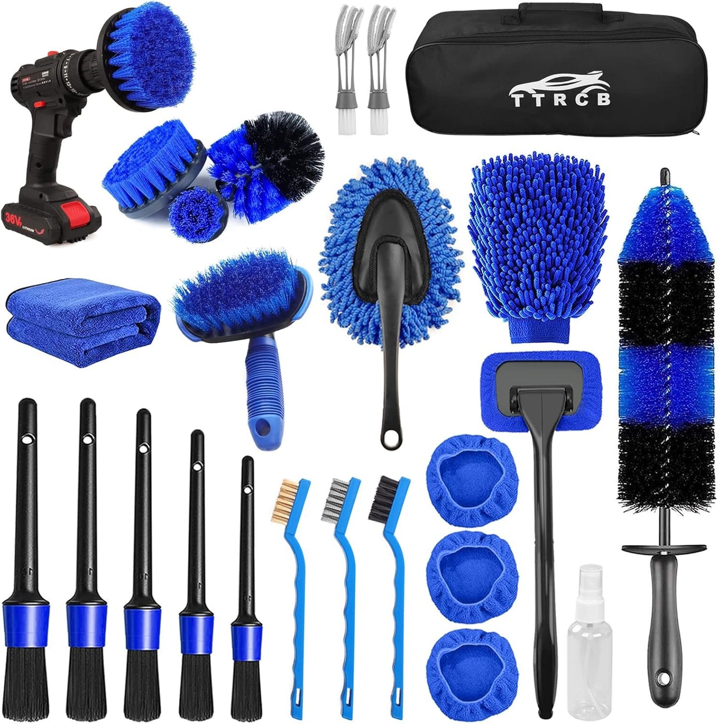 TTRCB 26Pcs Car Detailing Brush Set,Car Detailing Kit,Car Detailing Brushes,Car Cleaning Kit,Car Windshield Cleaning Tool,Professional Car Care kit - Car Wash Brush kit for Interior Exterior Wheels