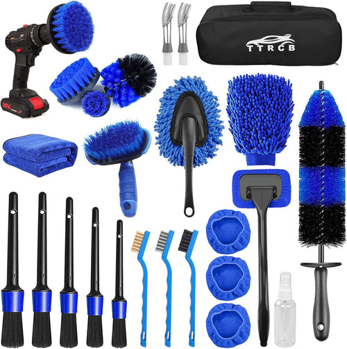 TTRCB 26Pcs Car Detailing Brush Set,Car Detailing Kit,Car Detailing Brushes,Car Cleaning Kit,Car Windshield Cleaning Tool,Professional Car Care kit - Car Wash Brush kit for Interior Exterior Wheels