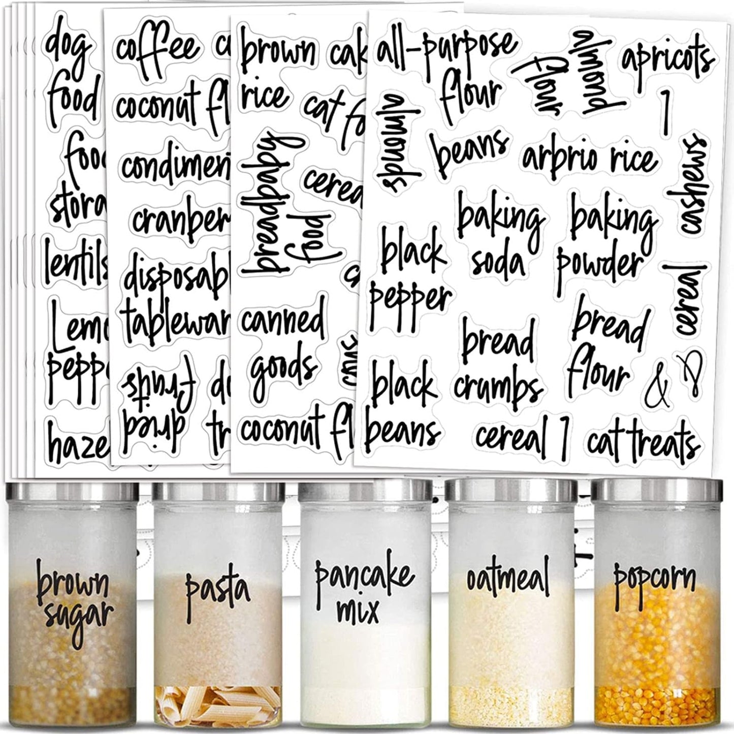FYY Home Organization Labels,168PCS Preprinted Food Label Stickers for Kitchen Pantry Storage and Cleaning,Water & Oil Proof Pantry Label Stickers for Jars, Canisters,Boxes,Bins, Black
