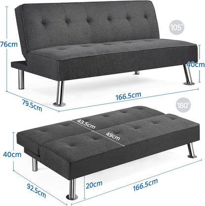 Yaheetech Reclining Sofa Bed with Padded Seat Convertible into Bed 105° – 180° Adjustable Living Room Living Room Guest Room Furniture for Resting Dark Grey/Fabric