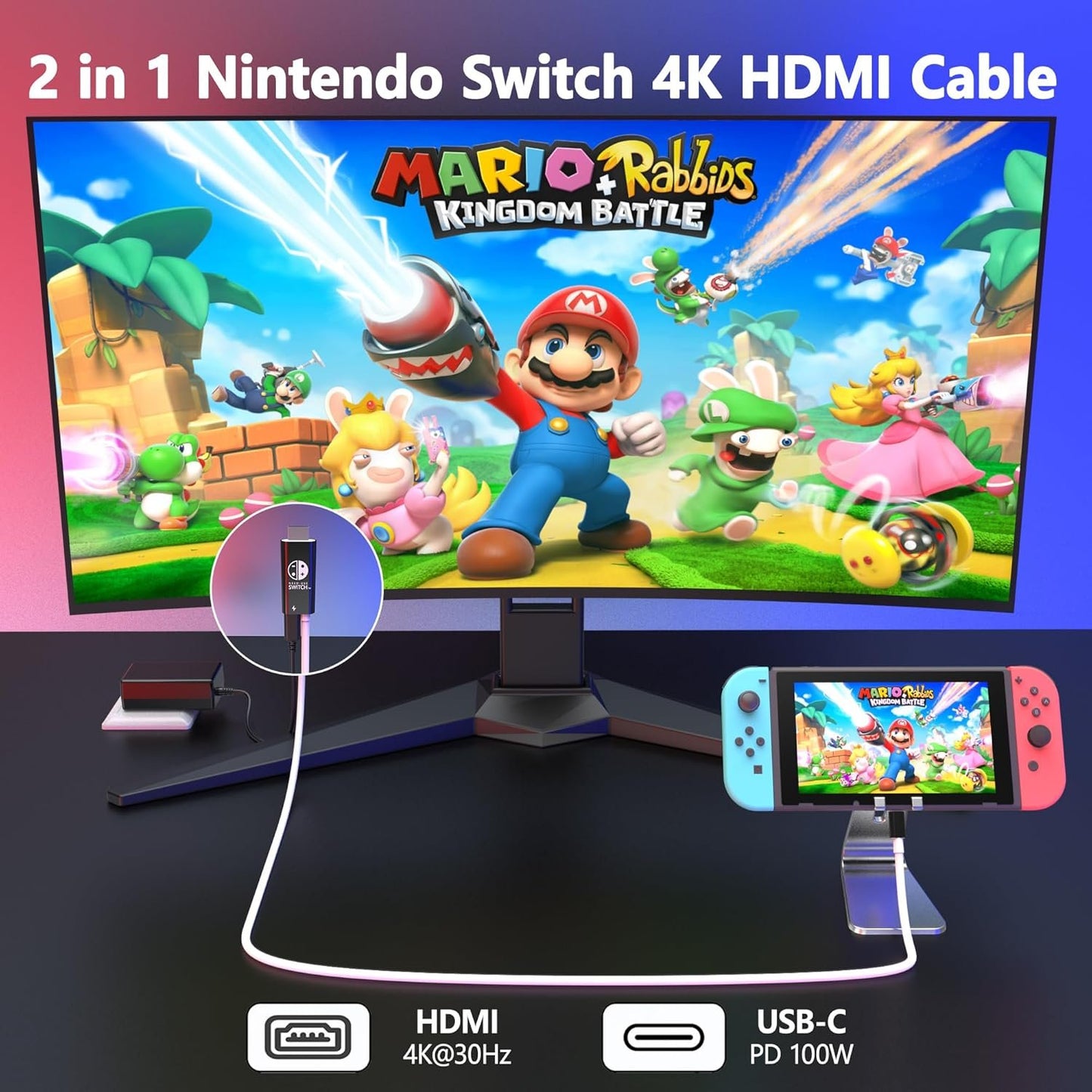 RREAKA Portable Switch Dock USB C to 4K HDMI Conversion Cable for Nintendo Switch/Switch OLED, TV HDMI Adapter Cable Compatible with Nintendo Switch, Steam Deck, Laptop,Tablet, Mobile Phone
